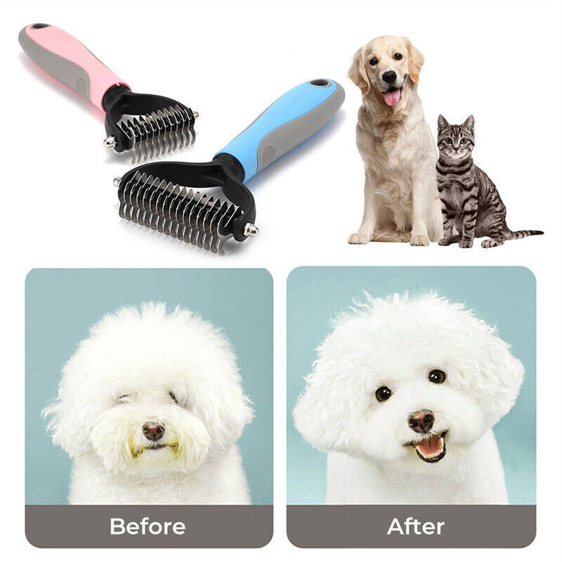 Grooming Brush For Pet Dog Cat Deshedding Tool Rake Comb Fur Remover Reduce 2-Side