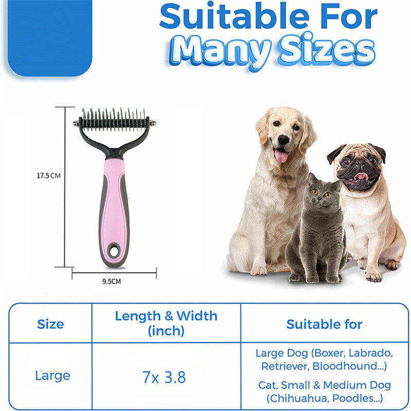 Grooming Brush For Pet Dog Cat Deshedding Tool Rake Comb Fur Remover Reduce 2-Side