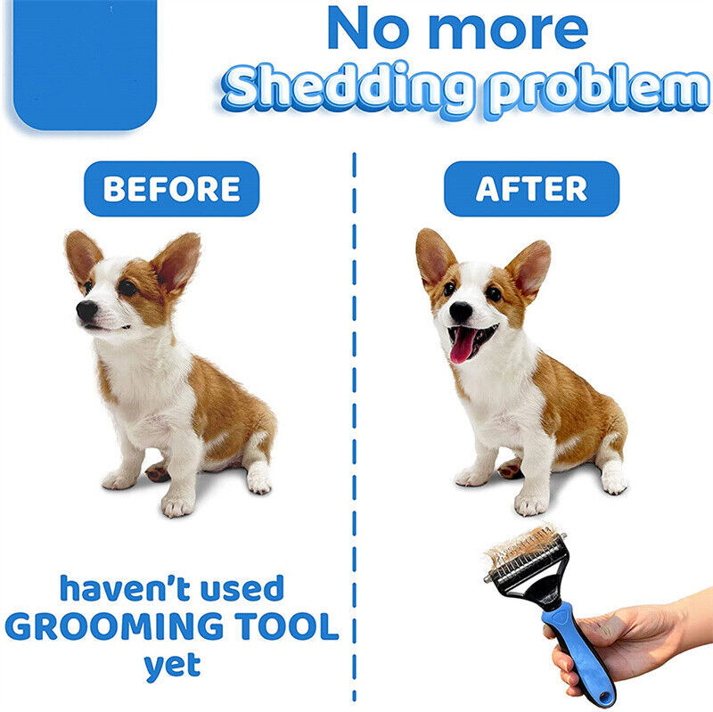Grooming Brush For Pet Dog Cat Deshedding Tool Rake Comb Fur Remover Reduce 2-Side