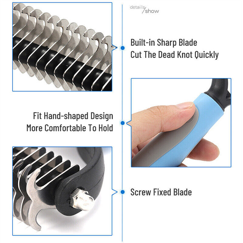 Grooming Brush For Pet Dog Cat Deshedding Tool Rake Comb Fur Remover Reduce 2-Side