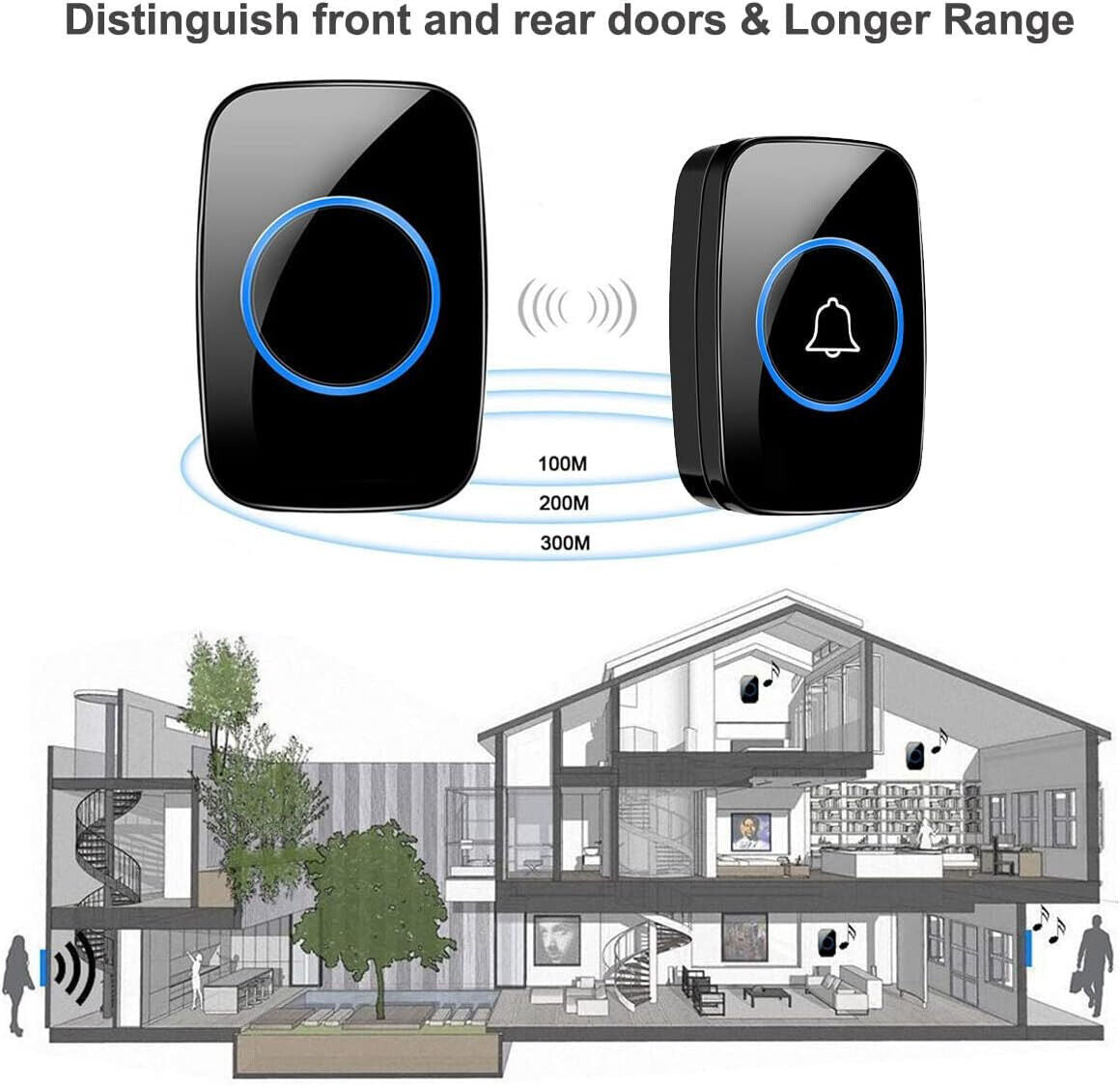 A1 Black Wireless Doorbell – Easy Setup, Long Range, UK Stock