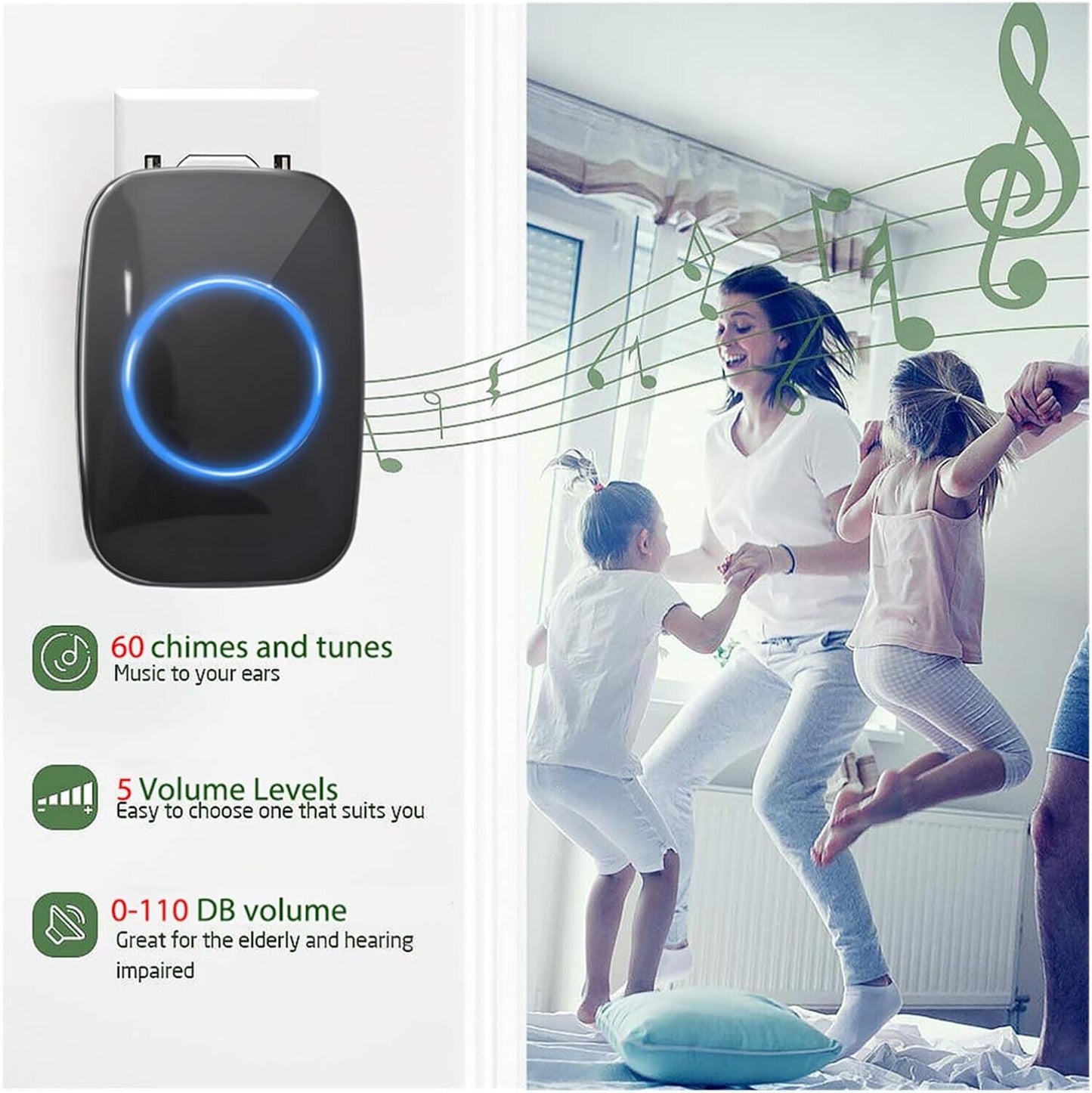 A1 Black Wireless Doorbell – Easy Setup, Long Range, UK Stock