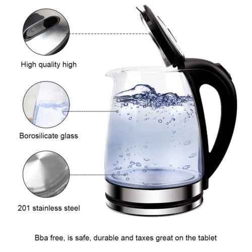 1.8L Glass Electric Kettle with Blue LED & Auto Shut-Off