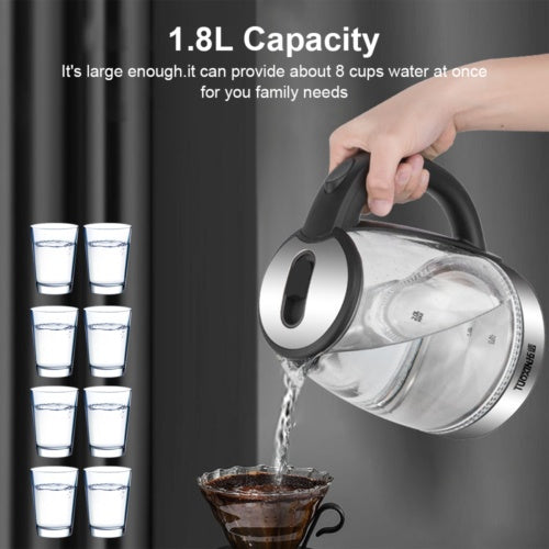 1.8L Glass Electric Kettle with Blue LED & Auto Shut-Off