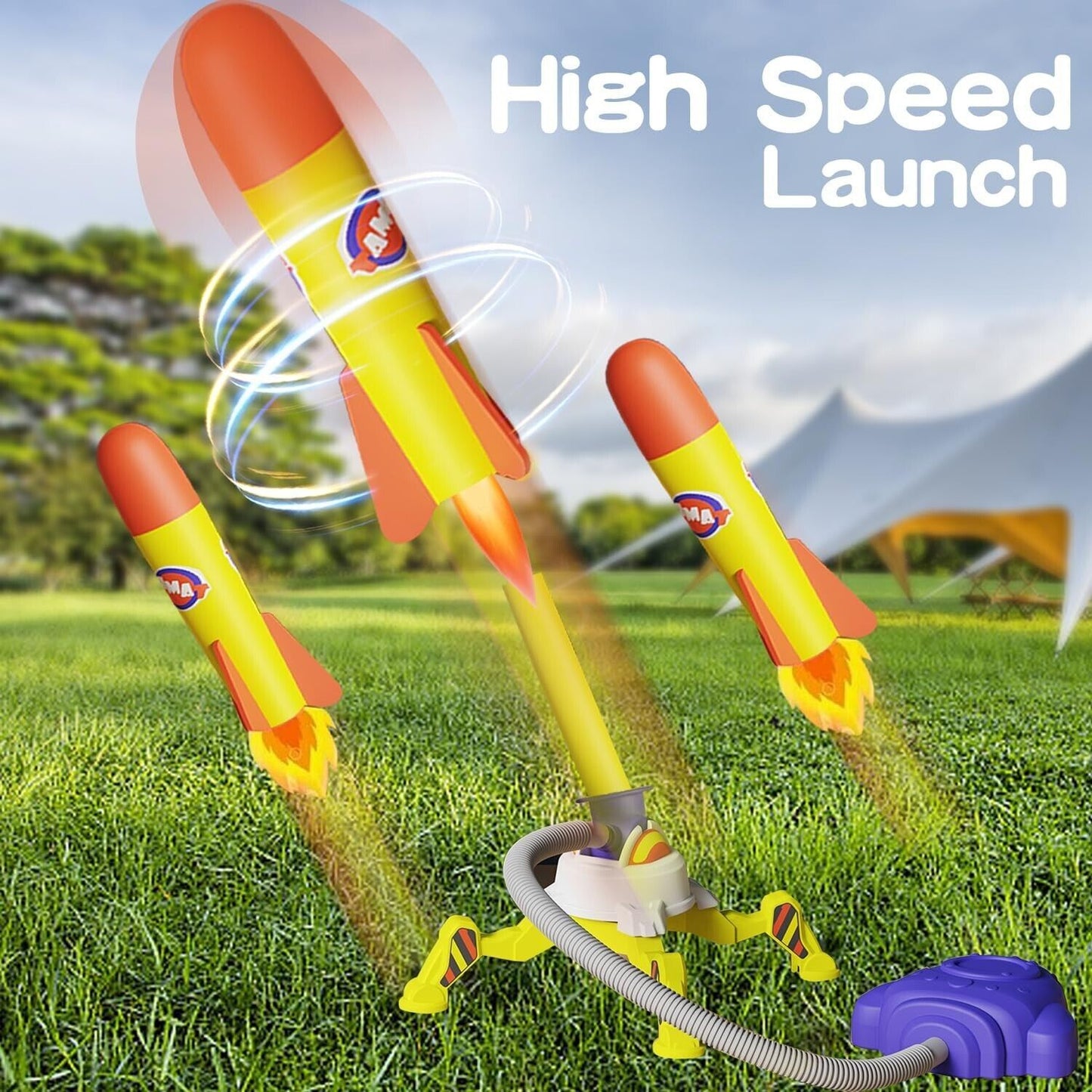 Fun Stomp 'n' Fire Triple Air Rocket Launcher For Kids - Flying Rockets Toy Set