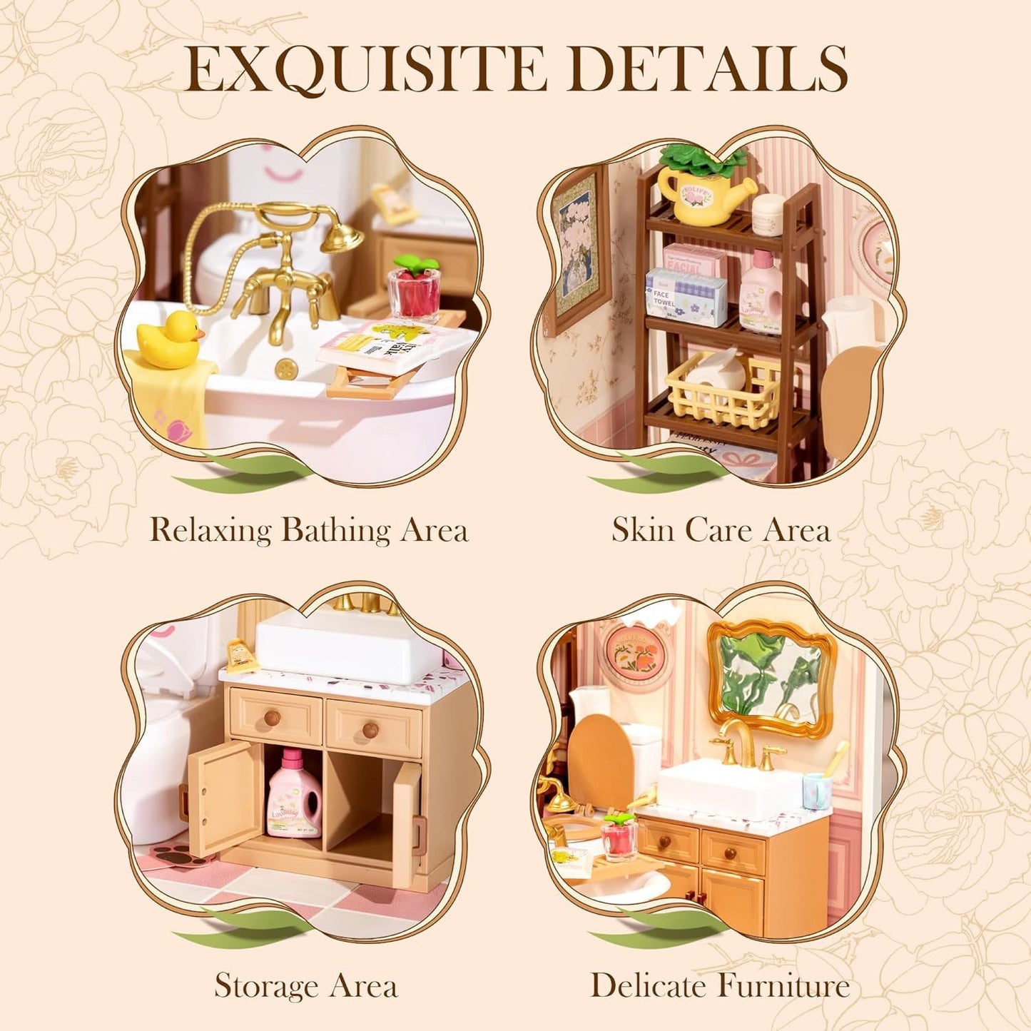 DIY Miniature Dollhouse Kit – Pop-Bubble Bathroom by ROBOTIME