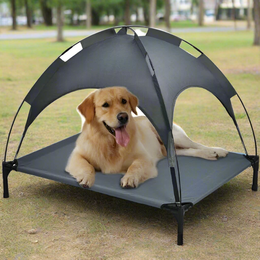Outdoor Portable Grey Pet Dog Bed With Awning