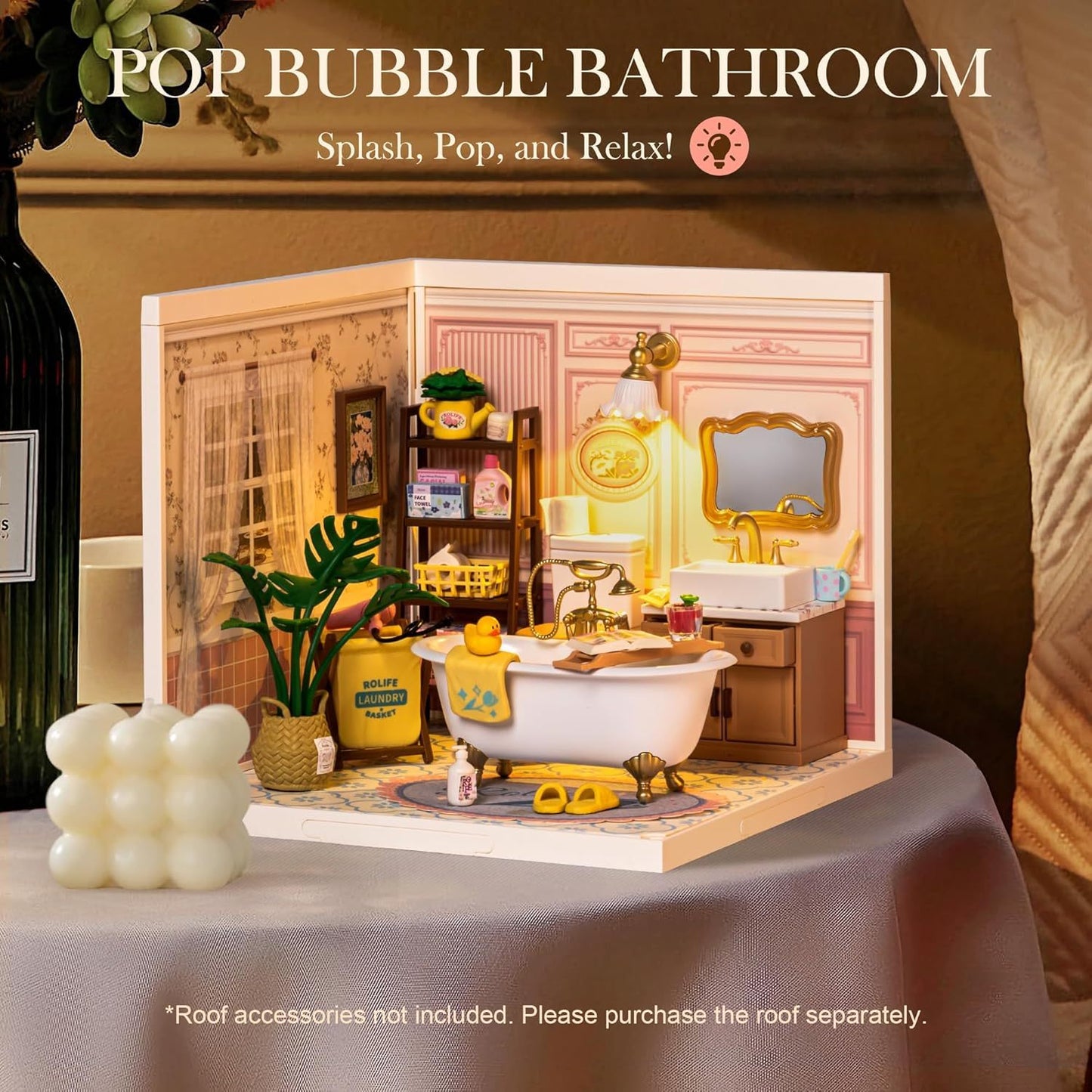 DIY Miniature Dollhouse Kit – Pop-Bubble Bathroom by ROBOTIME