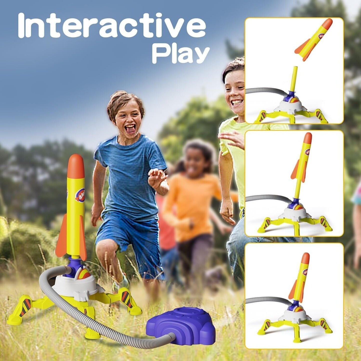 Fun Stomp 'n' Fire Triple Air Rocket Launcher For Kids - Flying Rockets Toy Set