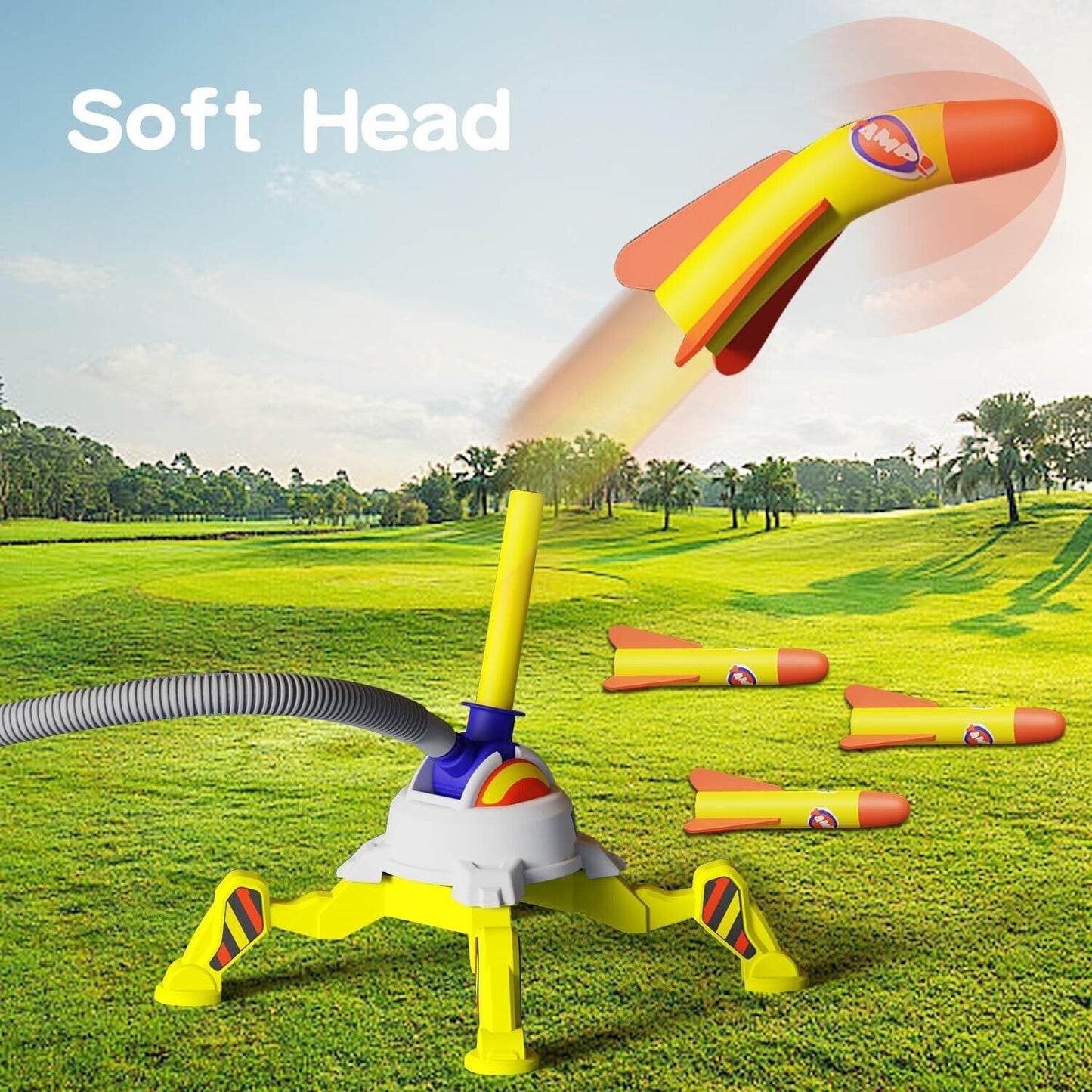 Fun Stomp 'n' Fire Triple Air Rocket Launcher For Kids - Flying Rockets Toy Set