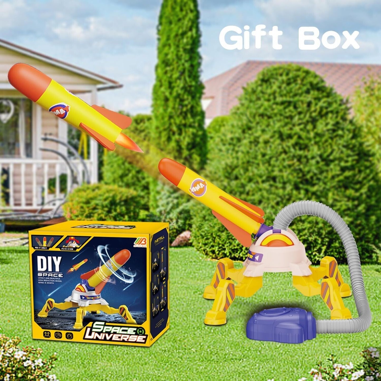 Fun Stomp 'n' Fire Triple Air Rocket Launcher For Kids - Flying Rockets Toy Set