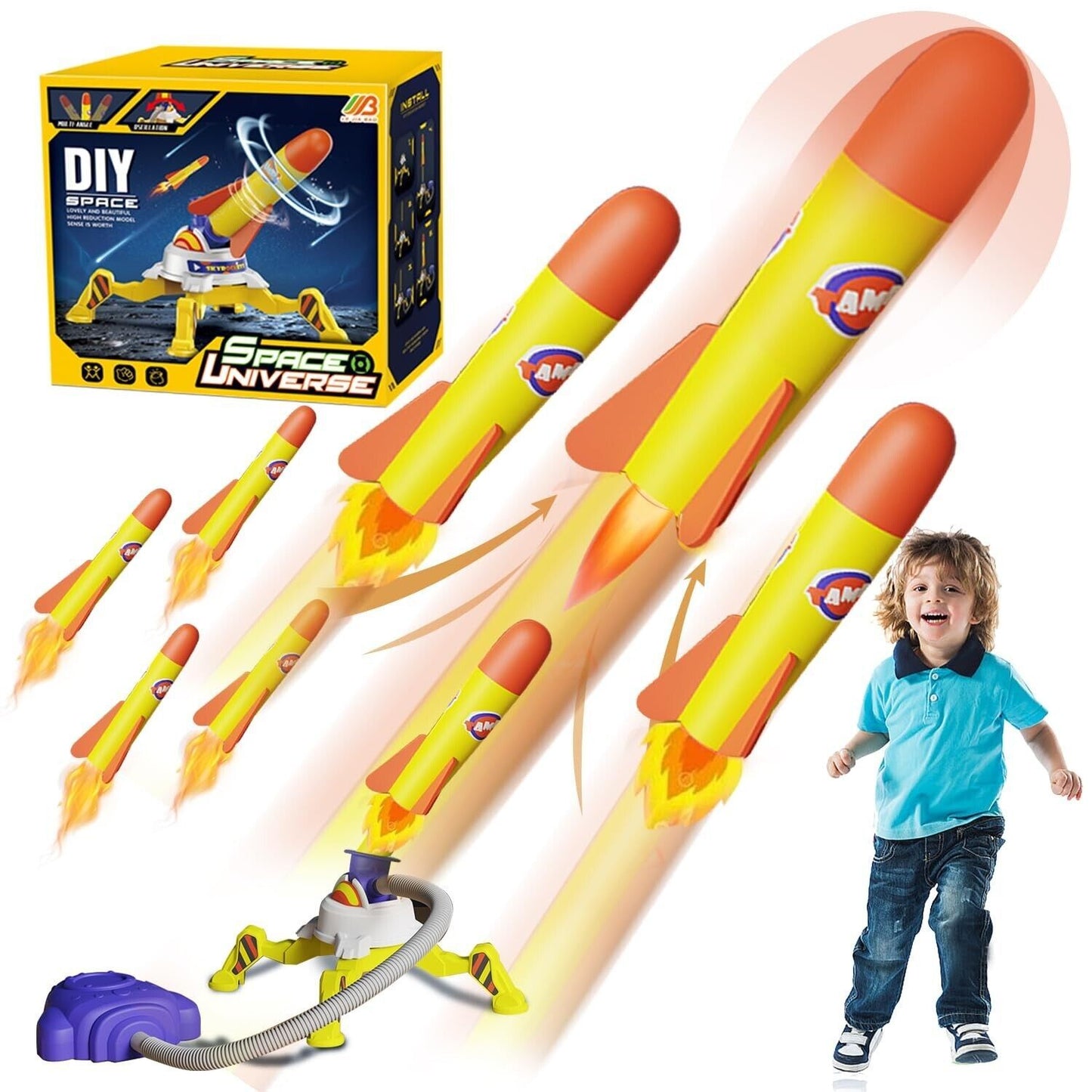 Fun Stomp 'n' Fire Triple Air Rocket Launcher For Kids - Flying Rockets Toy Set