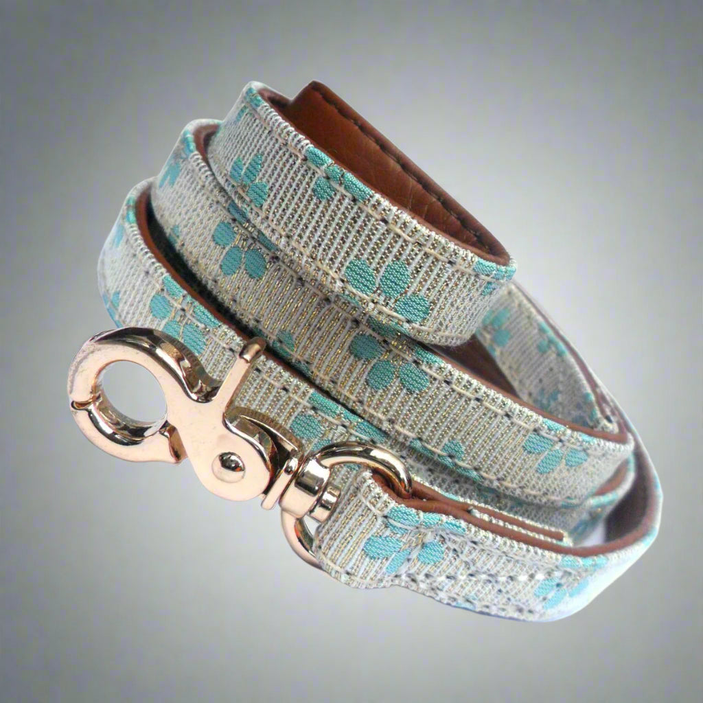 Flower Fabric Dog Leads - Blue