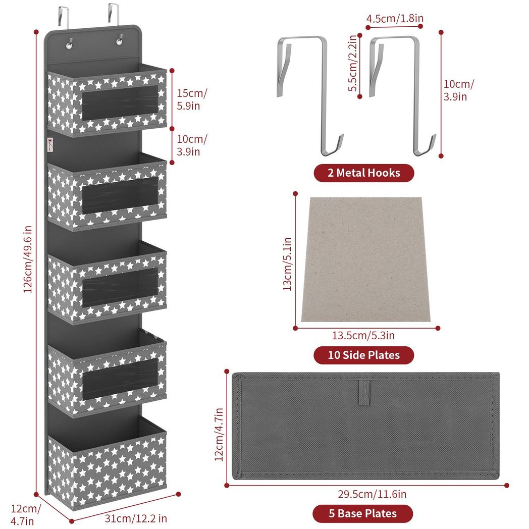 Vinsani 5-Tier Black Hanging Organizer - Multi-Compartment Storage