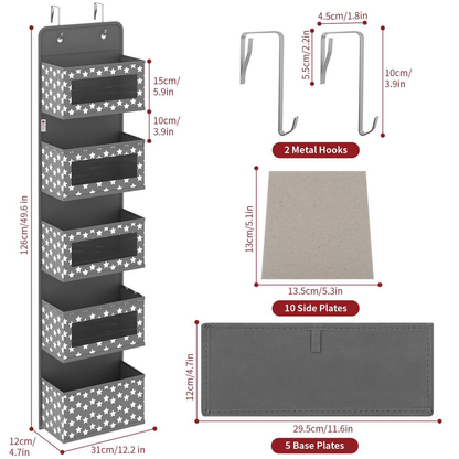 Vinsani 5-Tier Black Hanging Organizer - Multi-Compartment Storage