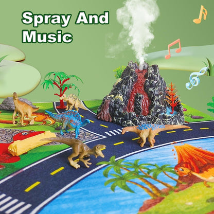 Dinosaur Jurassic  Set With Activity Play Mat & Volcano Trees For Kids Toy