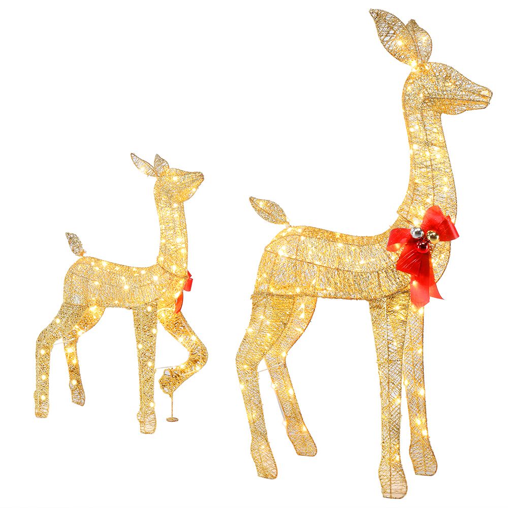 2-Piece Lighted Christmas Deer Family - Outdoor Yard Decor, 210 LEDs, Warm White