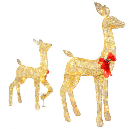 2-Piece Lighted Christmas Deer Family - Outdoor Yard Decor, 210 LEDs, Warm White