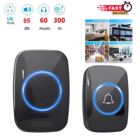 A1 Black Wireless Doorbell – Easy Setup, Long Range, UK Stock