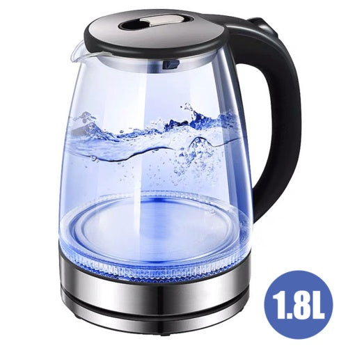 1.8L Glass Electric Kettle with Blue LED & Auto Shut-Off