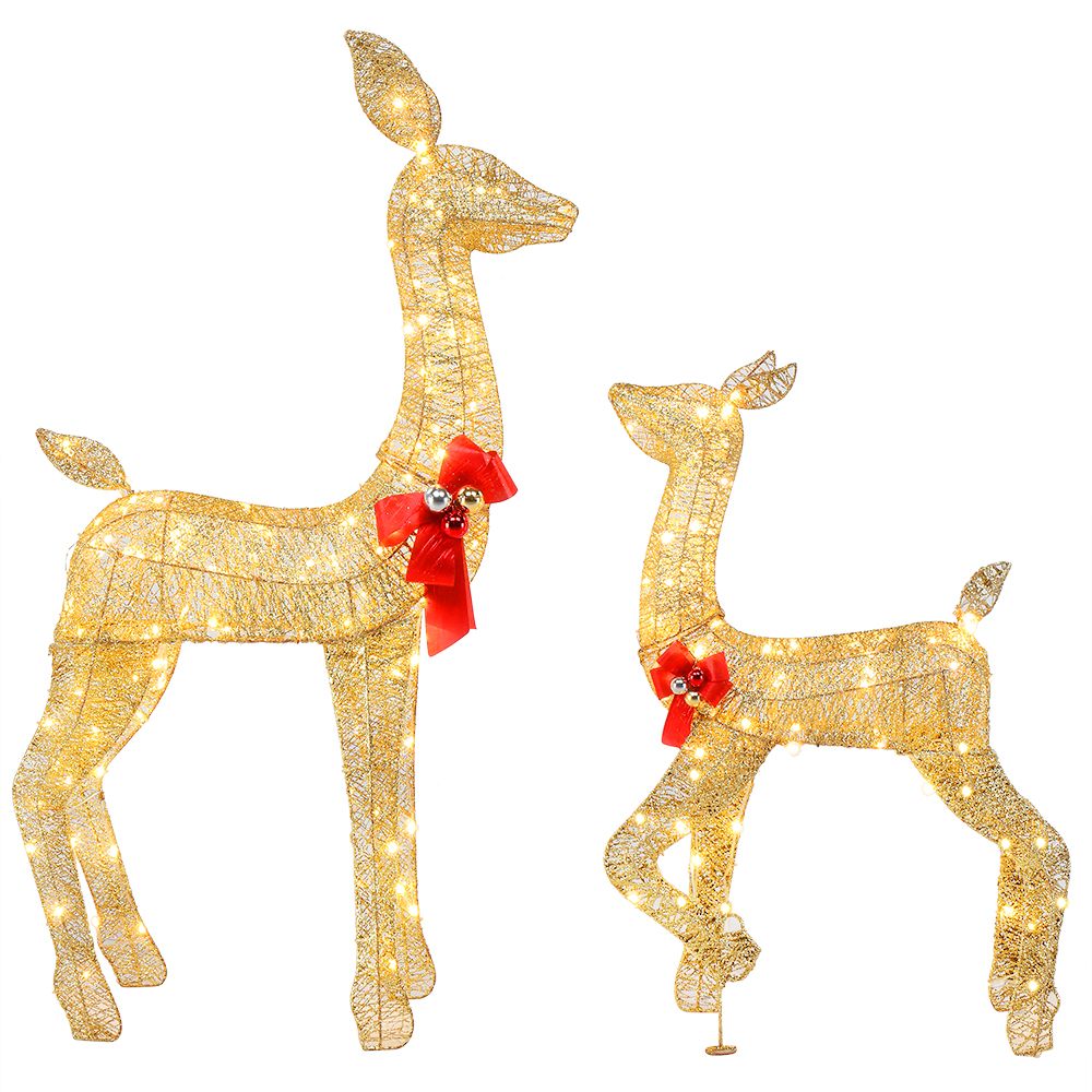 2-Piece Lighted Christmas Deer Family - Outdoor Yard Decor, 210 LEDs, Warm White