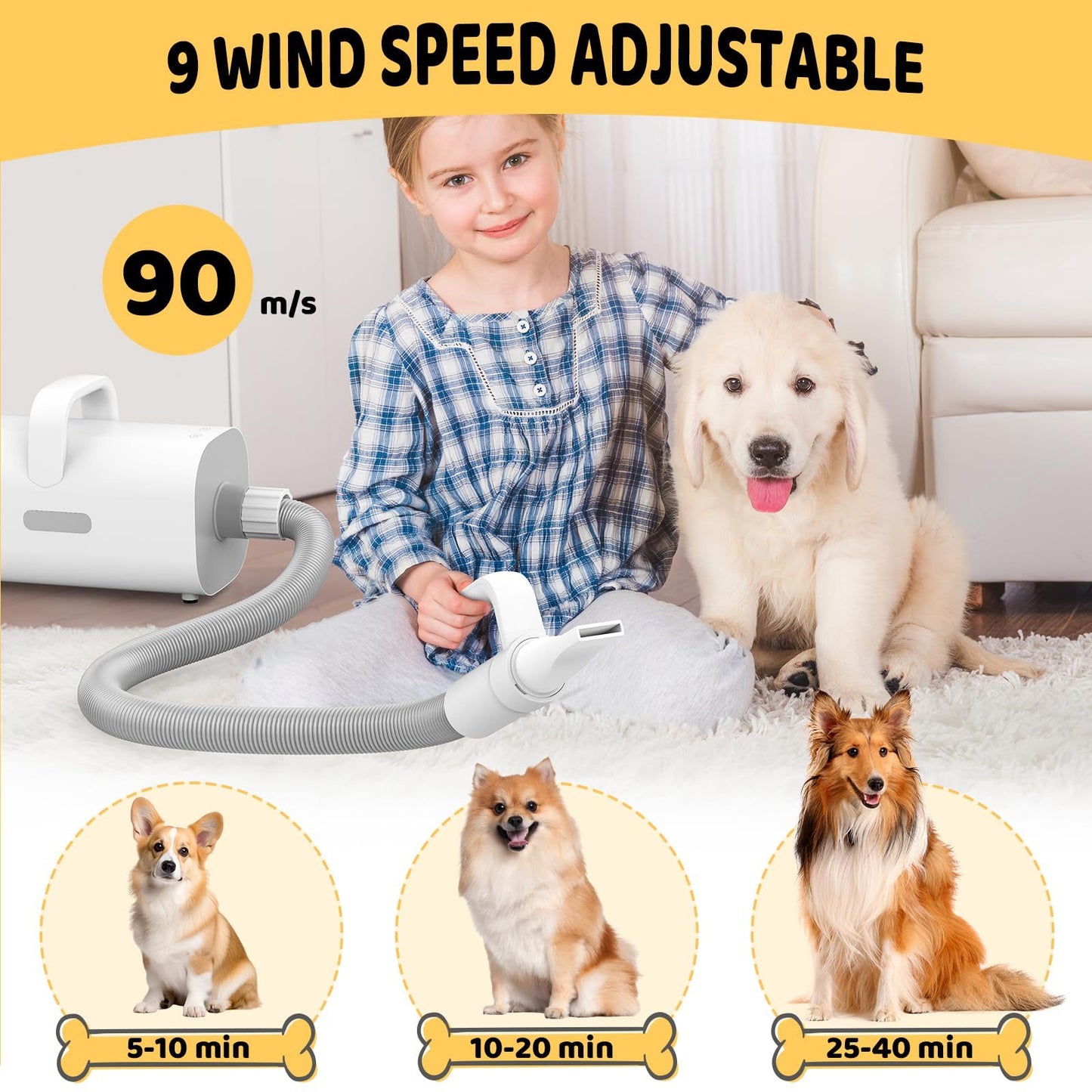 Pet Hair Dryer, 4-in-1 Smart Handle Pet Hair Dryer,