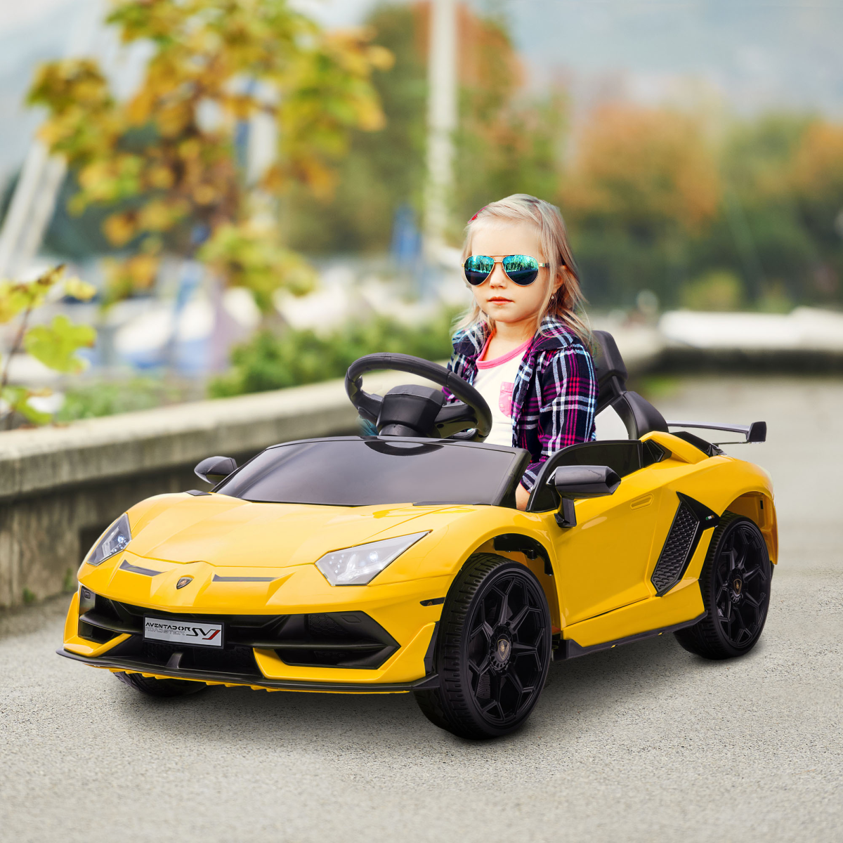 HOMCOM Lamborghini Aventador Licensed 12V Kids Electric Ride On Car - Yellow
