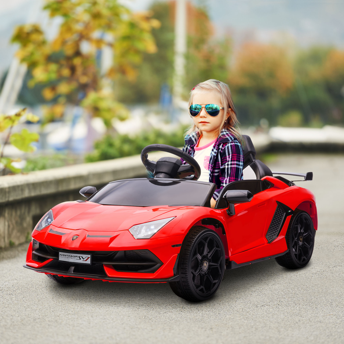 HOMCOM Lamborghini Aventador Licensed 12V Kids Electric Ride On Car - Red