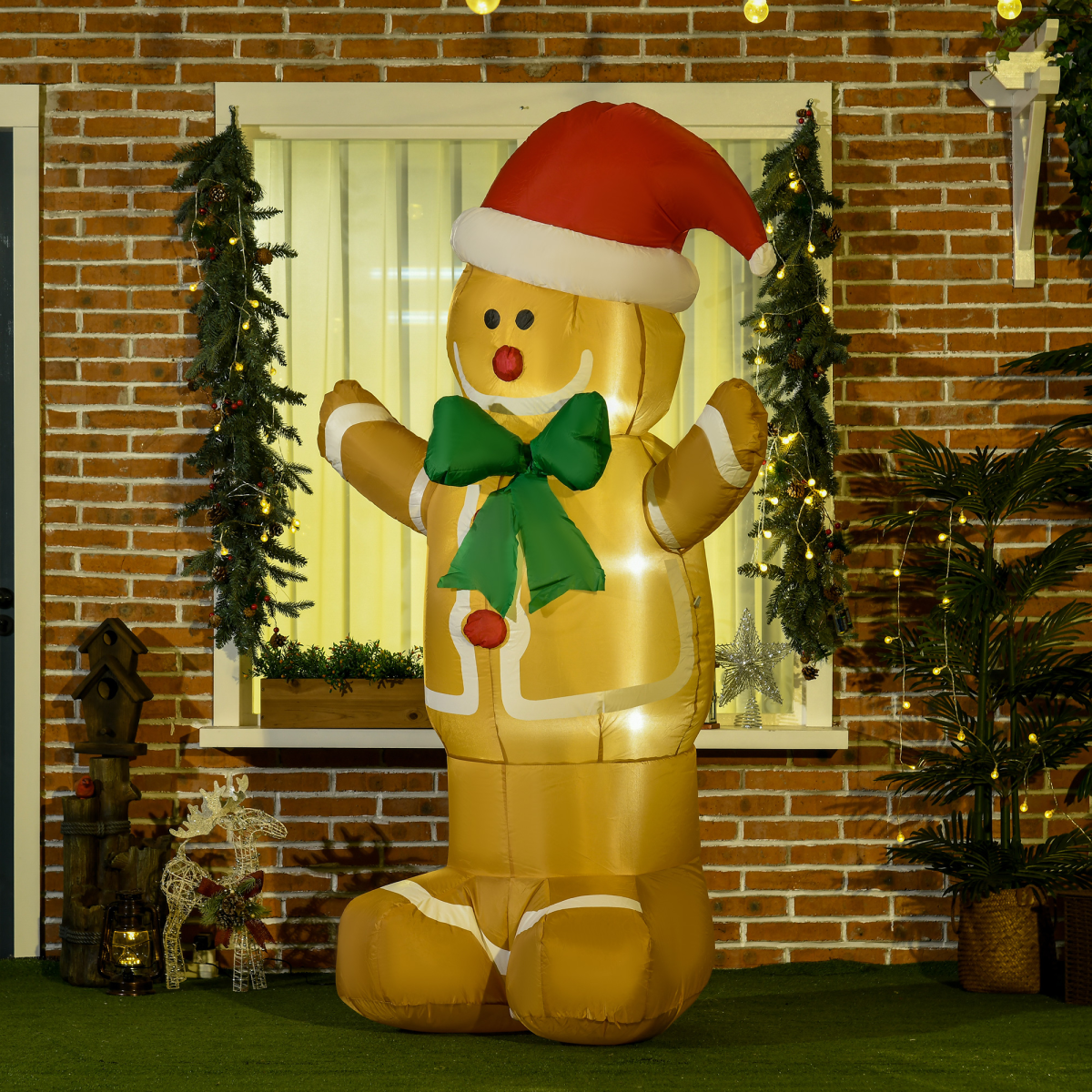 HOMCOM 6ft Gingerbread Man Inflatable with LED Lights & Santa Hat