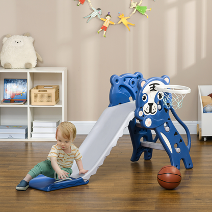 AIYAPLAY Kids Slide with Basketball Hoop - Blue Tiger Theme, 18-36 months