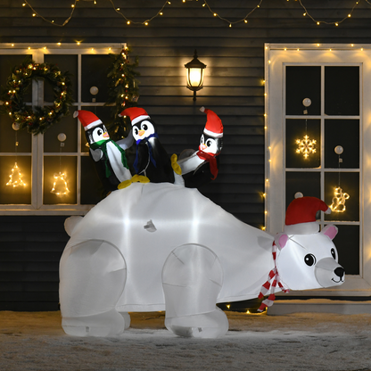 5ft Outdoor Christmas Inflatable: Polar Bear & 3 Penguins with LED Lights
