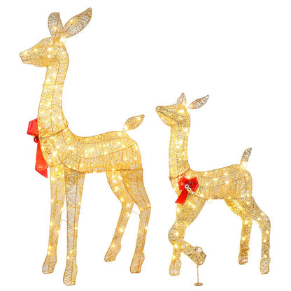 2-Piece Lighted Christmas Deer Family - Outdoor Yard Decor, 210 LEDs, Warm White