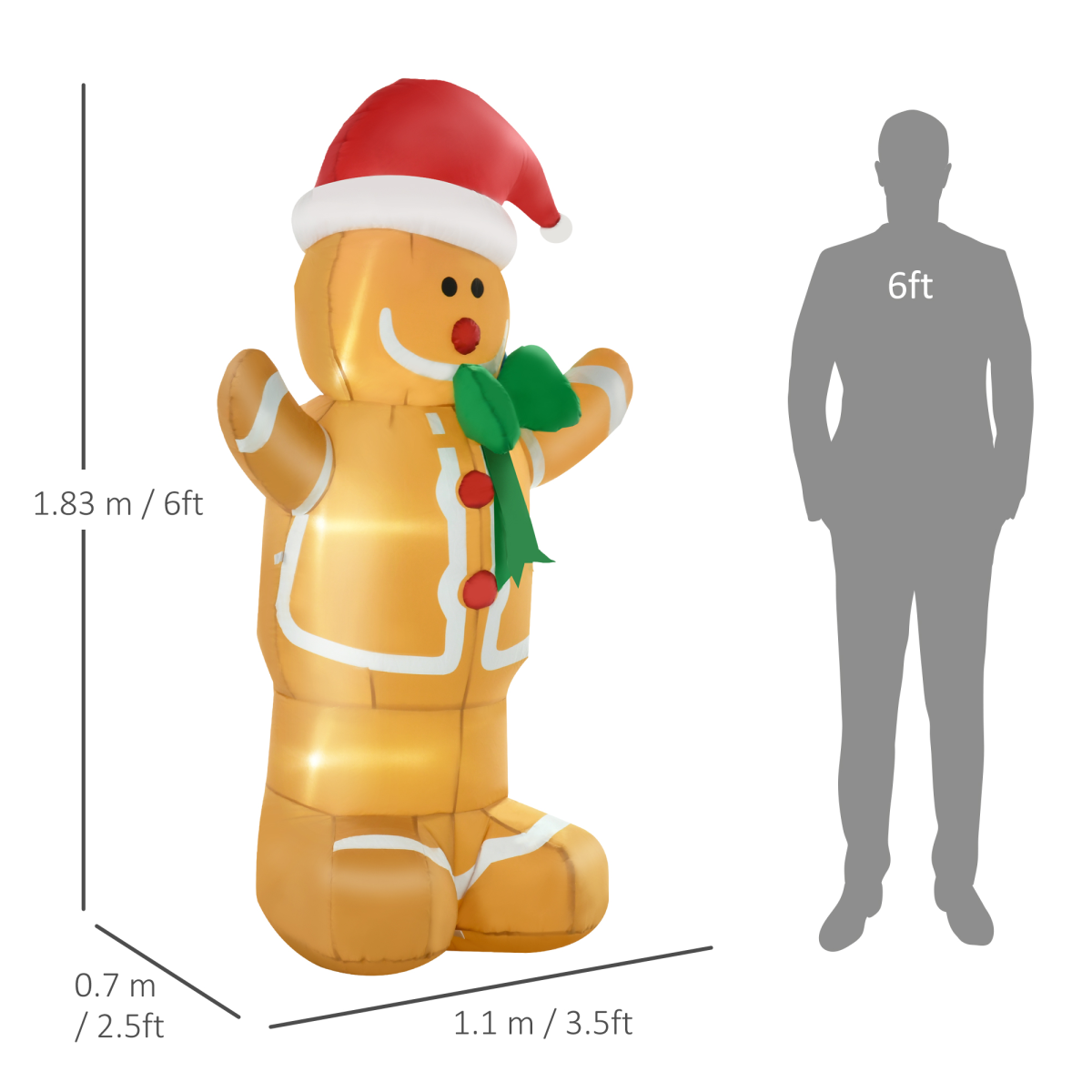 HOMCOM 6ft Gingerbread Man Inflatable with LED Lights & Santa Hat