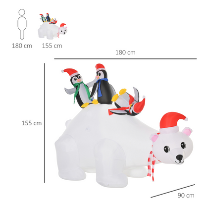 5ft Outdoor Christmas Inflatable: Polar Bear & 3 Penguins with LED Lights