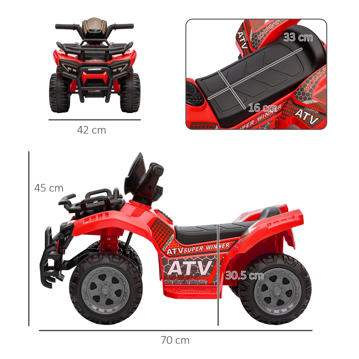 6V Kids Ride-On Car for Toddlers 18-36 Months - Red Quad Bike/ATV