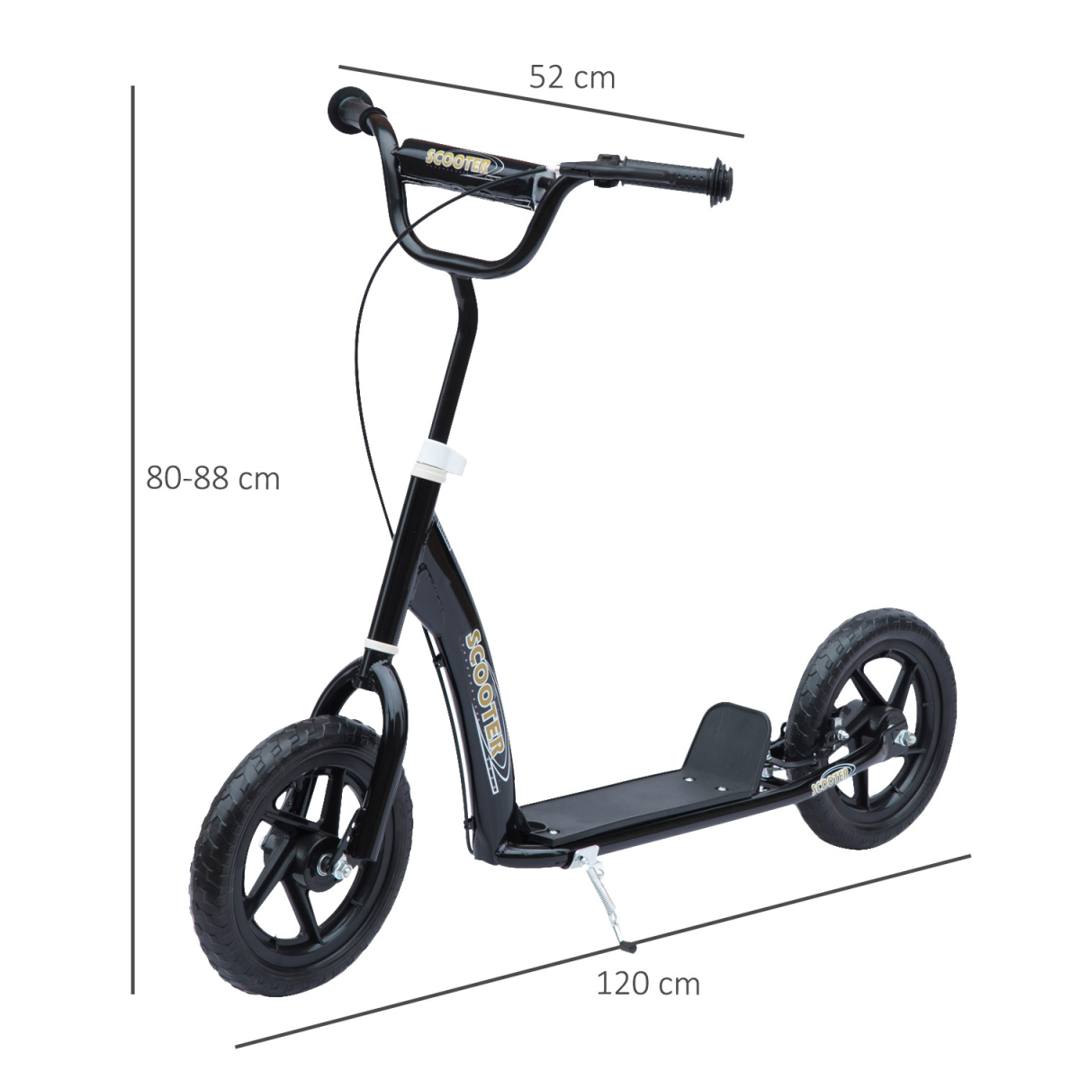 Push Scooter Teen Kids Stunt Bike Ride On with 12" EVA Tyres, Black HOMCOM