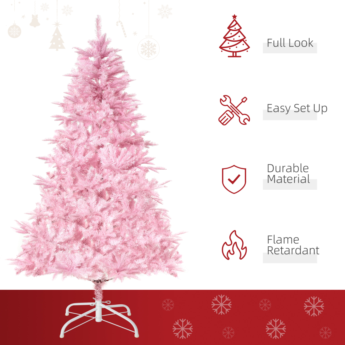 6FT Pink Artificial Christmas Tree - Auto Open, 892 Branches, Easy Setup