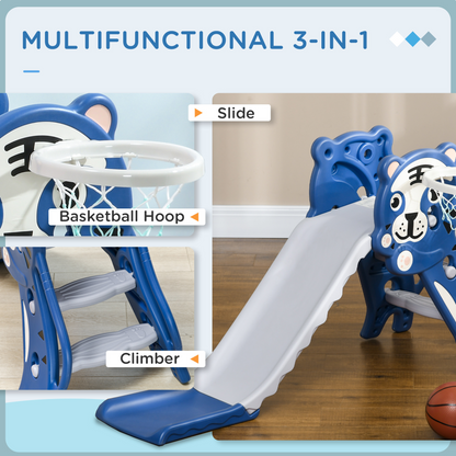 AIYAPLAY Kids Slide with Basketball Hoop - Blue Tiger Theme, 18-36 months