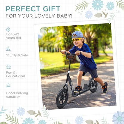 Push Scooter Teen Kids Stunt Bike Ride On with 12" EVA Tyres, Black HOMCOM