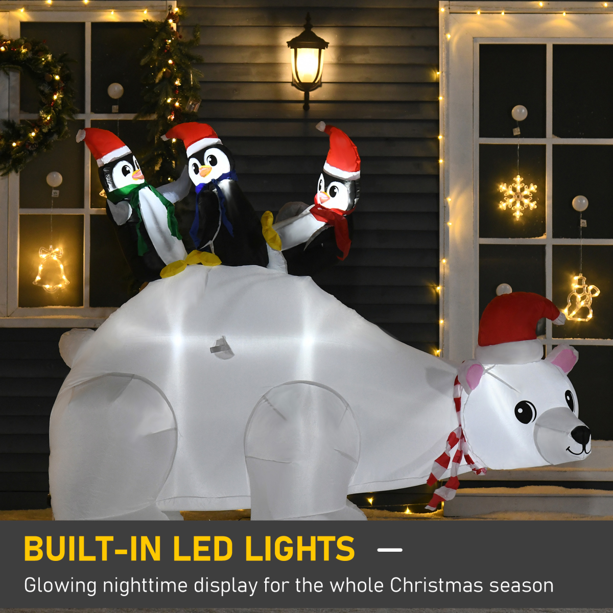 5ft Outdoor Christmas Inflatable: Polar Bear & 3 Penguins with LED Lights