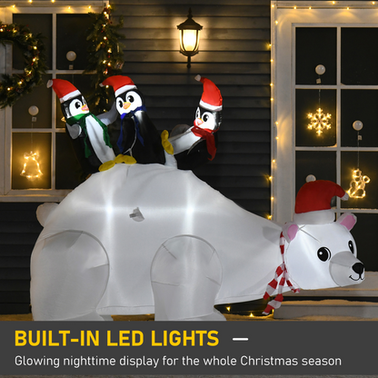 5ft Outdoor Christmas Inflatable: Polar Bear & 3 Penguins with LED Lights
