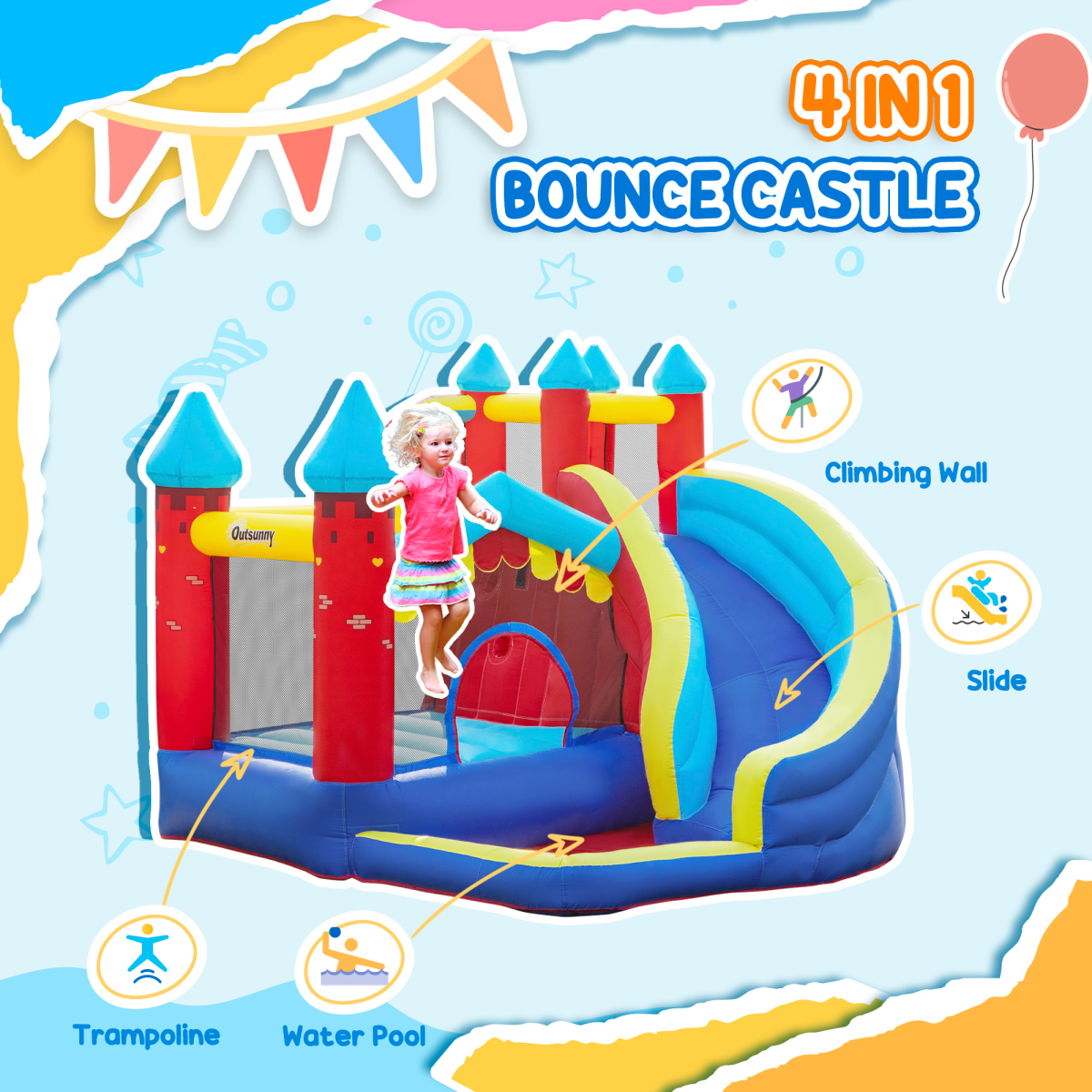 Kids' All-in-One Bouncy Castle: Slide, Pool, Trampoline, Climbing Wall & Blower