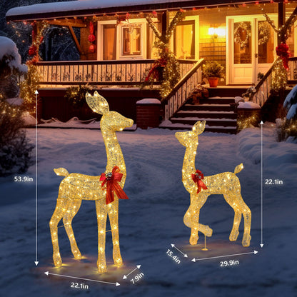 2-Piece Lighted Christmas Deer Family - Outdoor Yard Decor, 210 LEDs, Warm White