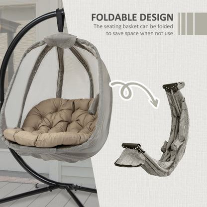 Outsunny Hanging Egg Chair, Folding Texteline Swing Hammock With Side Pocket, Cushion And Stand For Indoor Outdoor, Patio Garden Furniture, Khaki