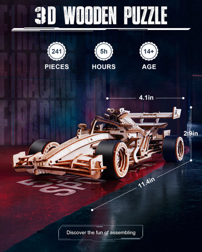 ROBOTIME 3D Wooden Puzzle Racing Car Model Kits With Mechanical Roaring Engine