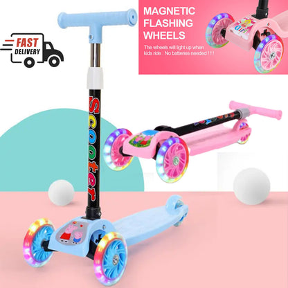 Blue Kids Scooter 3 Wheels Kids Kick Push Flashing Led Light Up Adjustable