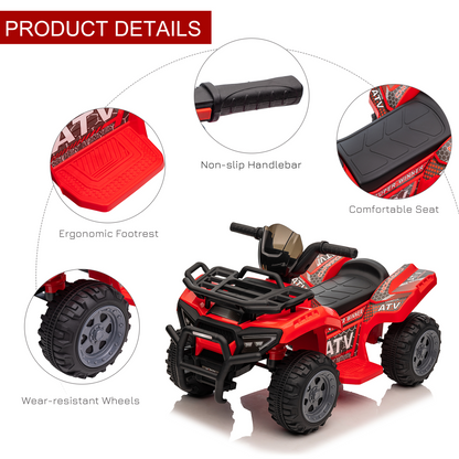 6V Kids Ride-On Car for Toddlers 18-36 Months - Red Quad Bike/ATV
