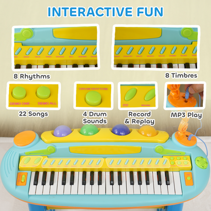 Kids Piano with Microphone, Record/Replay, LED Lights
