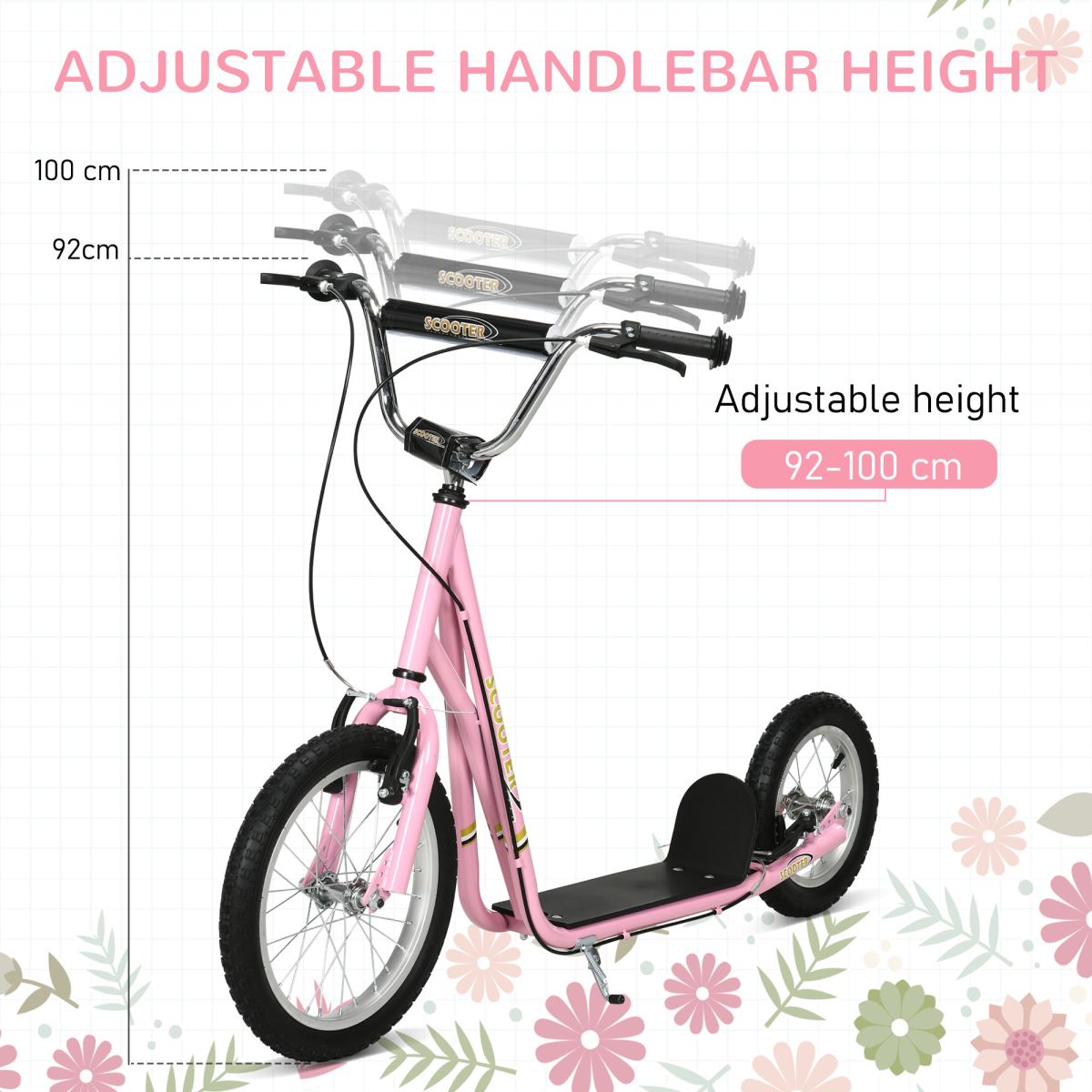 Teen Scooter Adjustable Height Dual Brakes Rubber Wheels Kickstand HOMCOM