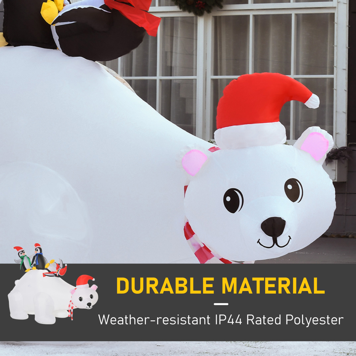 5ft Outdoor Christmas Inflatable: Polar Bear & 3 Penguins with LED Lights